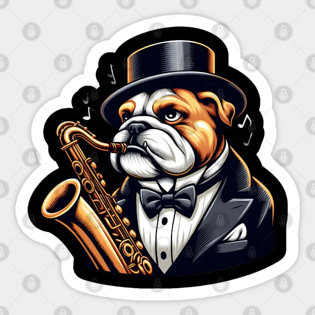 Bulldog Playing Saxophone Sticker by Graceful Designs